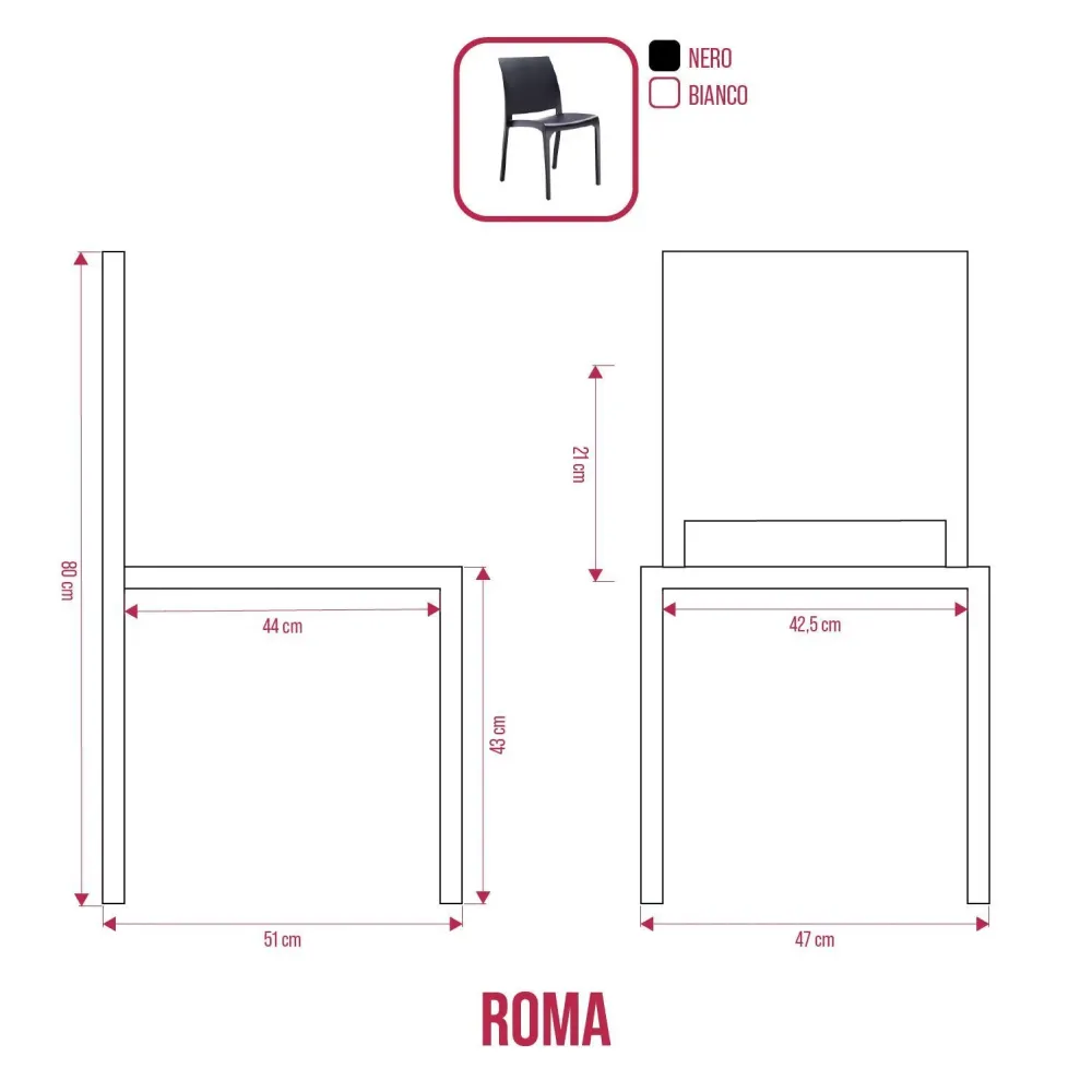BUYBUY Sedia Roma PP , robusta e moderna, impilabili Nera ROM001B