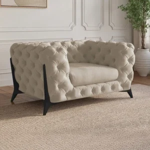 Poltrona imbottita Chesterfield CARMEN velluto beige CABO