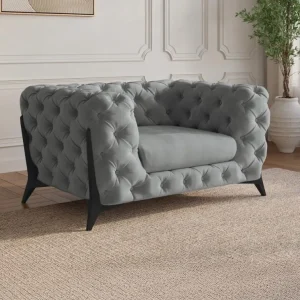 Poltrona imbottita Chesterfield velluto grigio CARMEN CABO