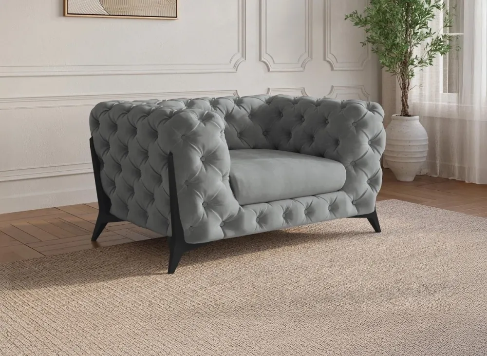 Poltrona imbottita Chesterfield velluto grigio CARMEN CABO