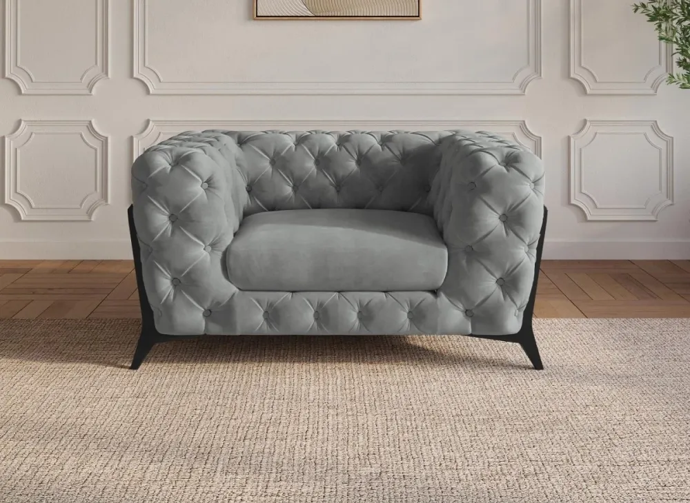 Poltrona imbottita Chesterfield velluto grigio CARMEN CABO