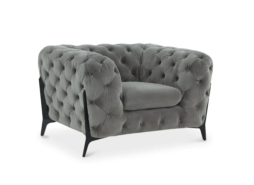 Poltrona imbottita Chesterfield velluto grigio CARMEN CABO