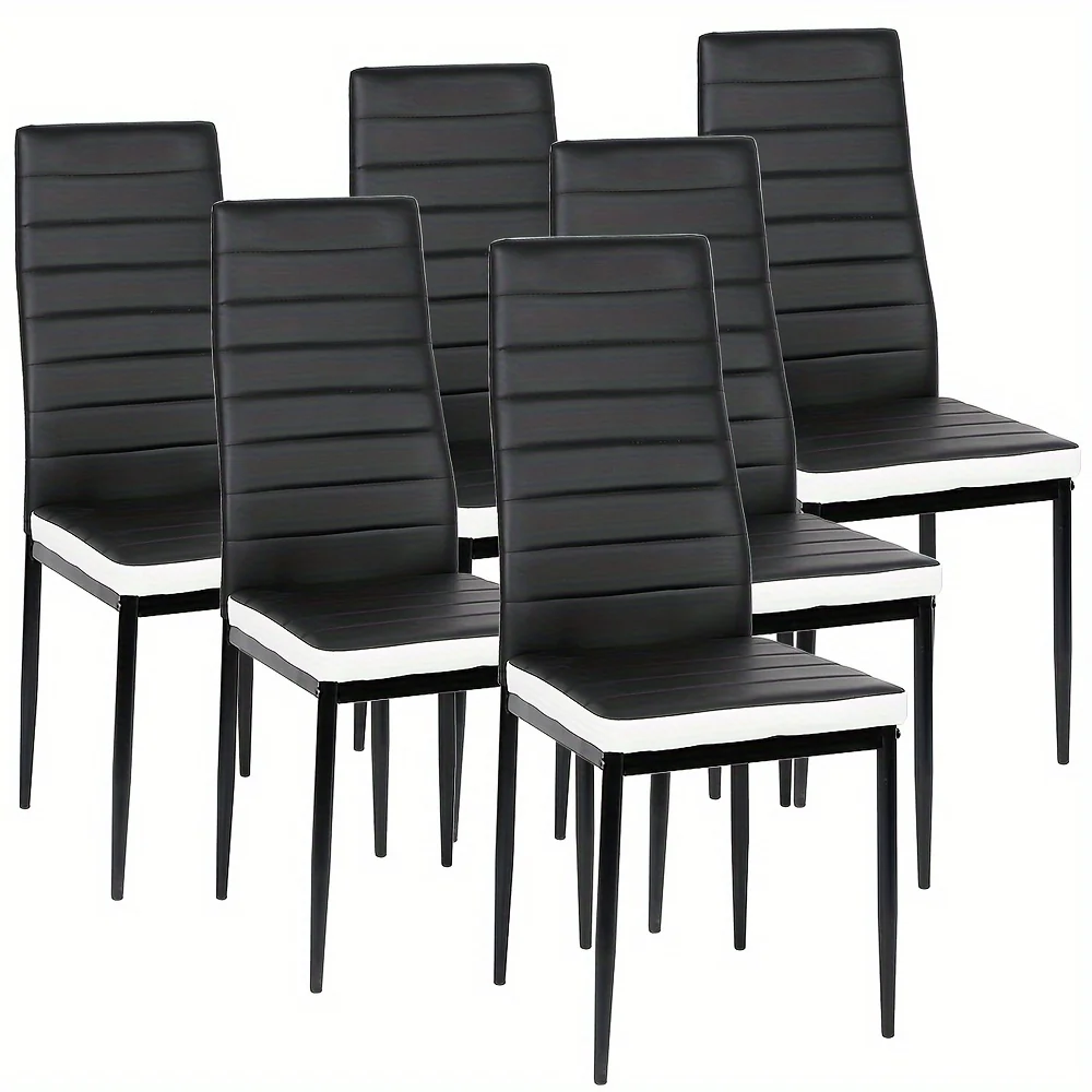 6 Cadeiras de Jantar Comerciais Pretas em PU - Encosto Horizontal com Pernas Metálicas, Adequadas para Restaurantes, Cafés...