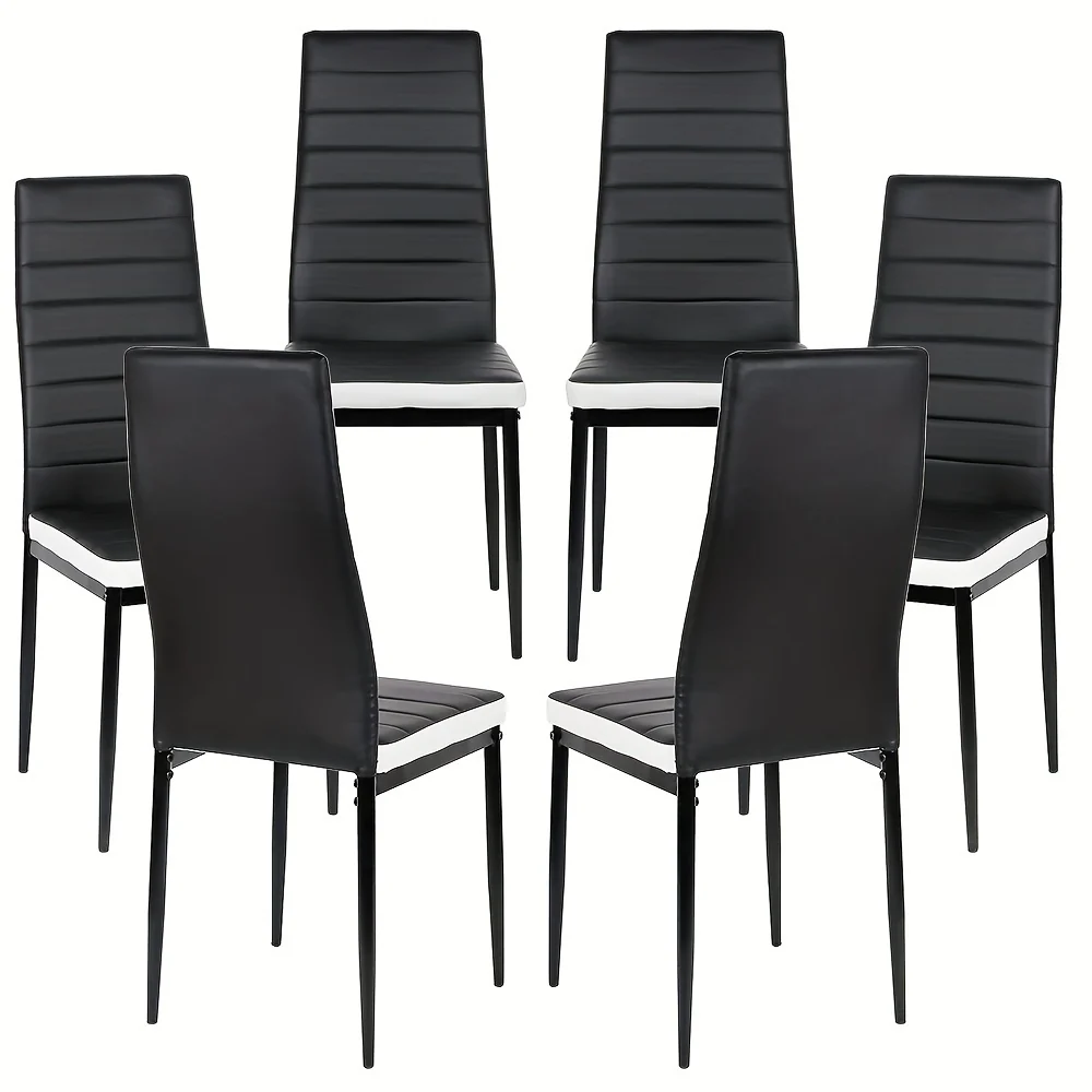 6 Cadeiras de Jantar Comerciais Pretas em PU - Encosto Horizontal com Pernas Metálicas, Adequadas para Restaurantes, Cafés...