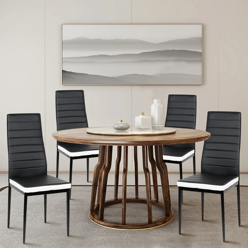 6 Cadeiras de Jantar Comerciais Pretas em PU - Encosto Horizontal com Pernas Metálicas, Adequadas para Restaurantes, Cafés...