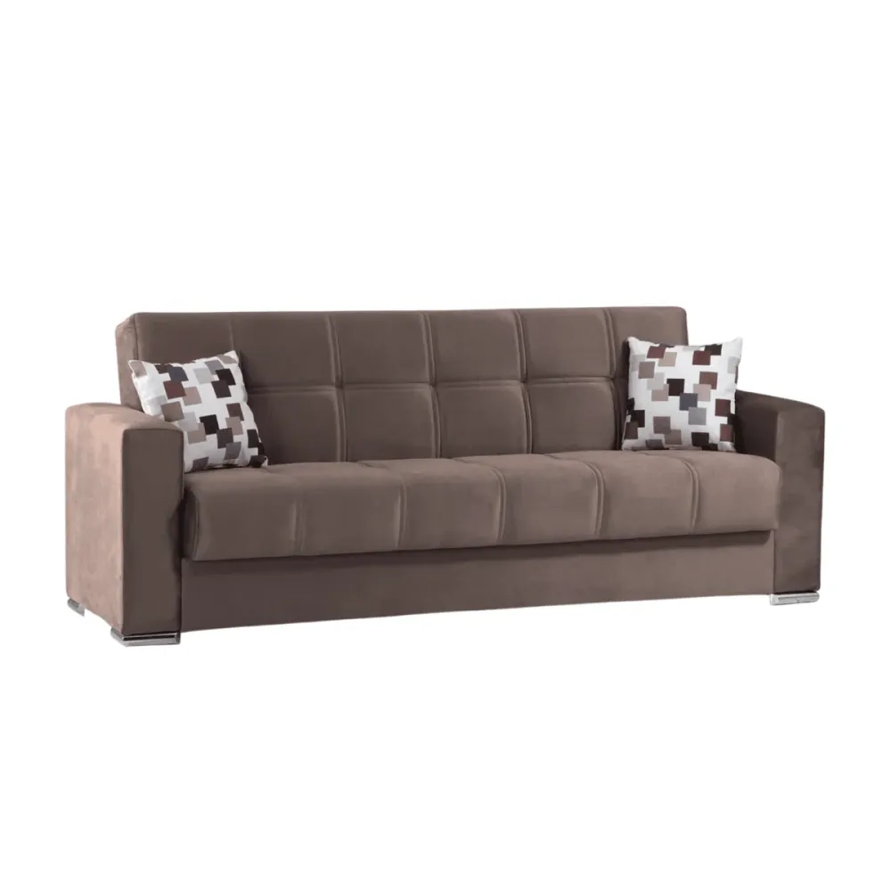 Divano letto 3 posti contenitore "Alba" tessuto con piedi cromati cm 226x85 92h Capaldo