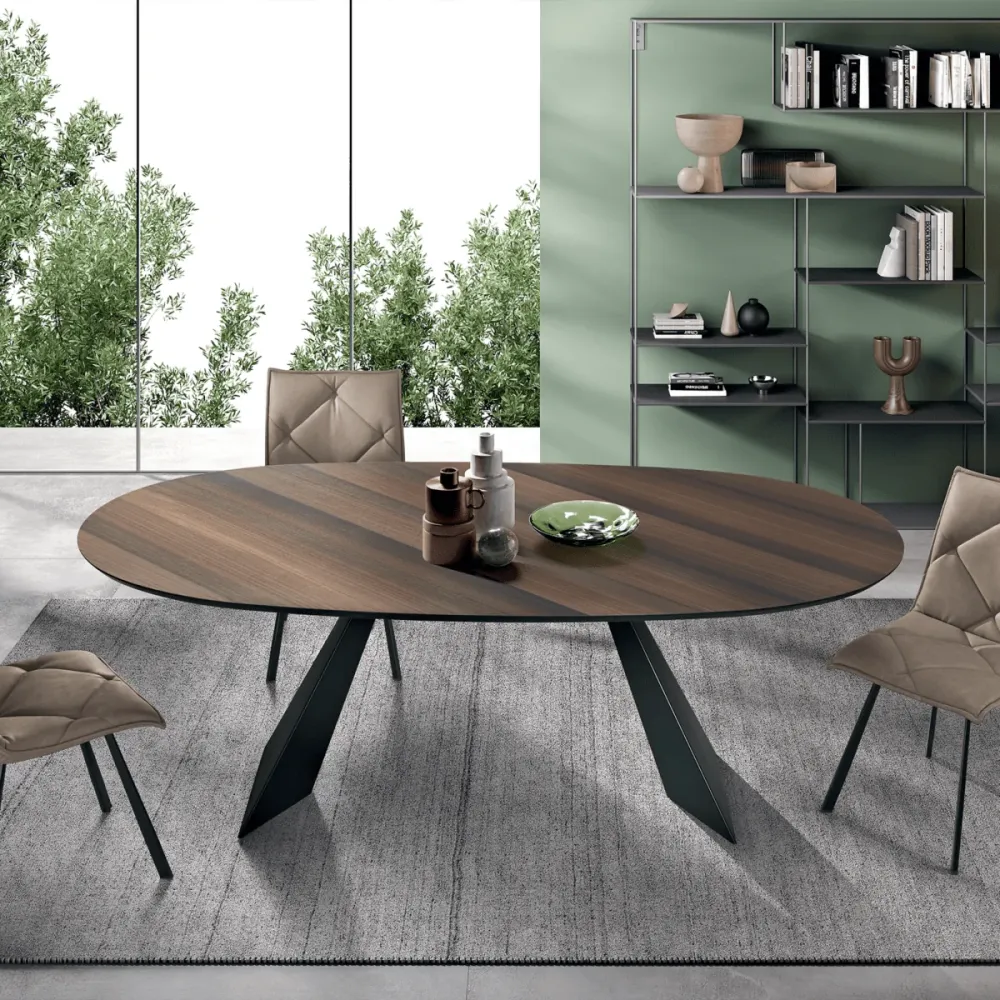 Tavolo fisso moderno da pranzo "Nargy" con base metallo e piano rovere cm 210x109 75h Capodarte