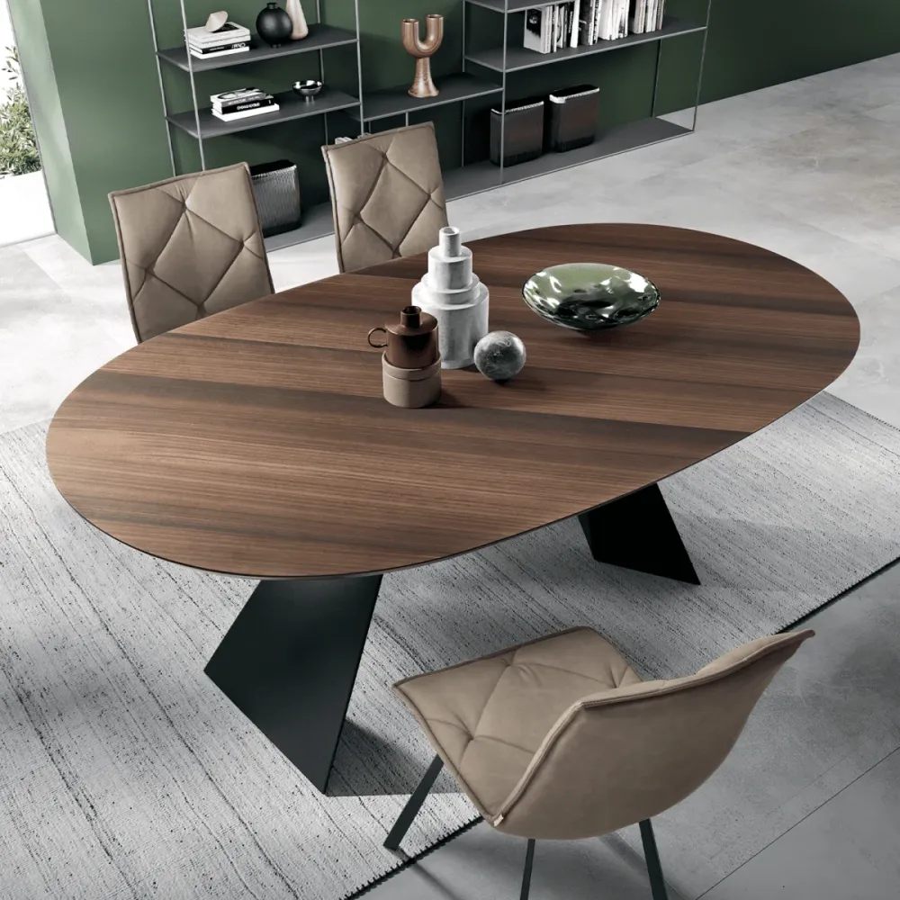 Tavolo fisso moderno da pranzo "Nargy" con base metallo e piano rovere cm 210x109 75h Capodarte