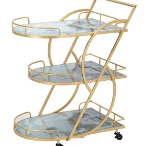 Carrello da salotto portavivande metallo dorato con ripiani vetro cm 71x45x84h