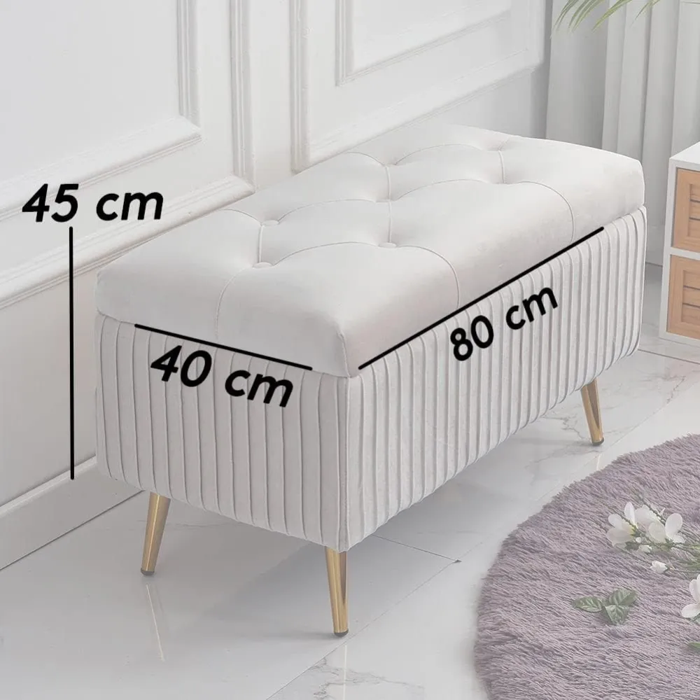 Cassapanca Pouf Contenitore Panca Sgabello Tessuto Velluto 80x40 H45cm Grigio