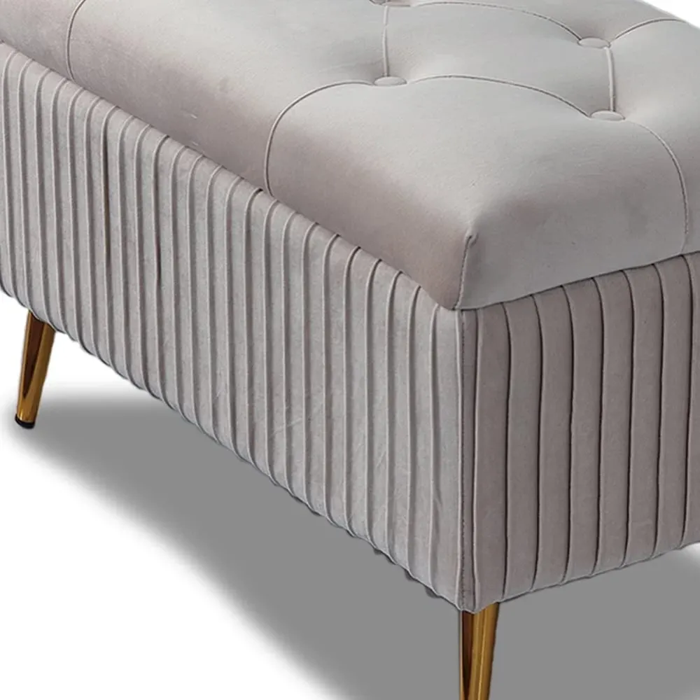 Cassapanca Pouf Contenitore Panca Sgabello Tessuto Velluto 80x40 H45cm Grigio