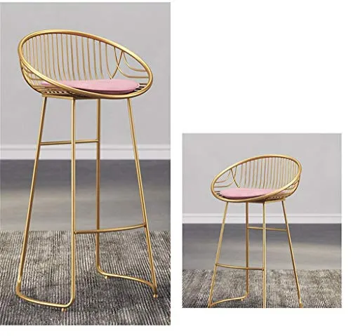 Sgabello da bar, sgabello alto, sedia da pranzo, sedia da cucina, sgabello da colazione, cuscino rosa/bianco, gambe metall...