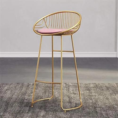 Sgabello da bar, sgabello alto, sedia da pranzo, sedia da cucina, sgabello da colazione, cuscino rosa/bianco, gambe metall...