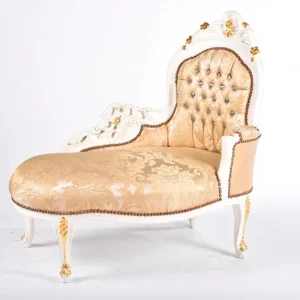 Chaise longue divanetto barocco legno color bianco tessuto oro gemme incastonate cm 100x62x90h