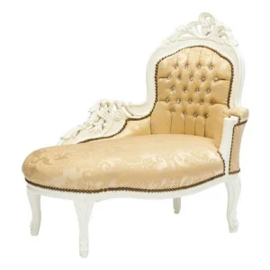 Chaise longue divanetto barocco legno colore bianco tessuto oro fiori gemme incastonate cm 105x60x95h
