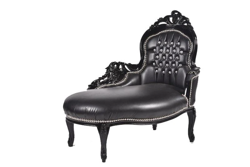 Chaise longue divanetto barocco legno ed ecopelle colore nero gemme incastonate cm 105x60x95h