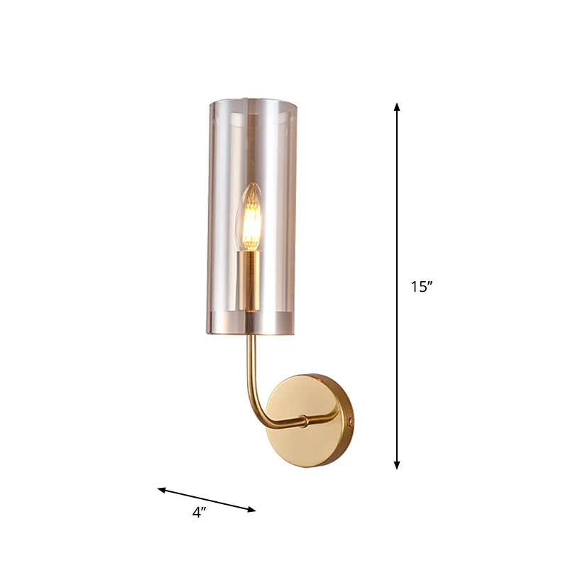 Lampada da parete per soggiorno 1/2 luci Lampada da parete ottone retrò con paralume cilindrico vetro champagne/azzurro Cl...