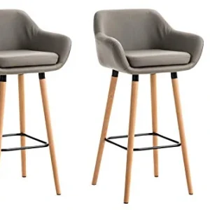 CLP Set 2 Sgabelli Bar Grant Similpelle E Legno Faggio Seduta Rimovibile I Coppia Sedie Alte Cucina Con Braccioli Alt. 79C...