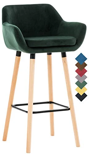 CLP Sgabello Bar Grant Velluto Sfoderabile I Sedia Alta Cucina Legno Di Faggio Con Cuscino Removibile, Colore:verde