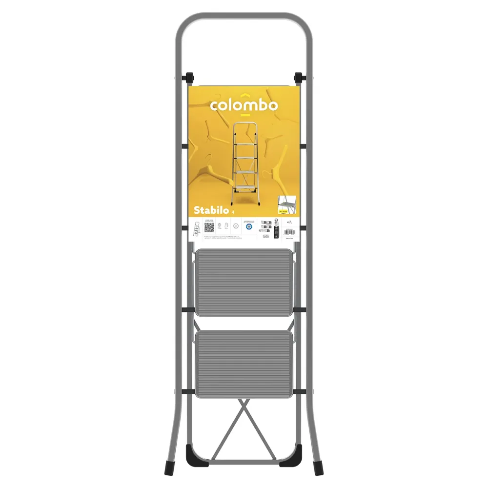 COLOMBO - Sgabello Pieghevole 4 Gradini Acciaio Stabilo - h126x46x89 cm