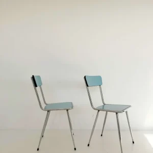 Coppia di Sedie Vintage Metallo e Seduta Azzurra