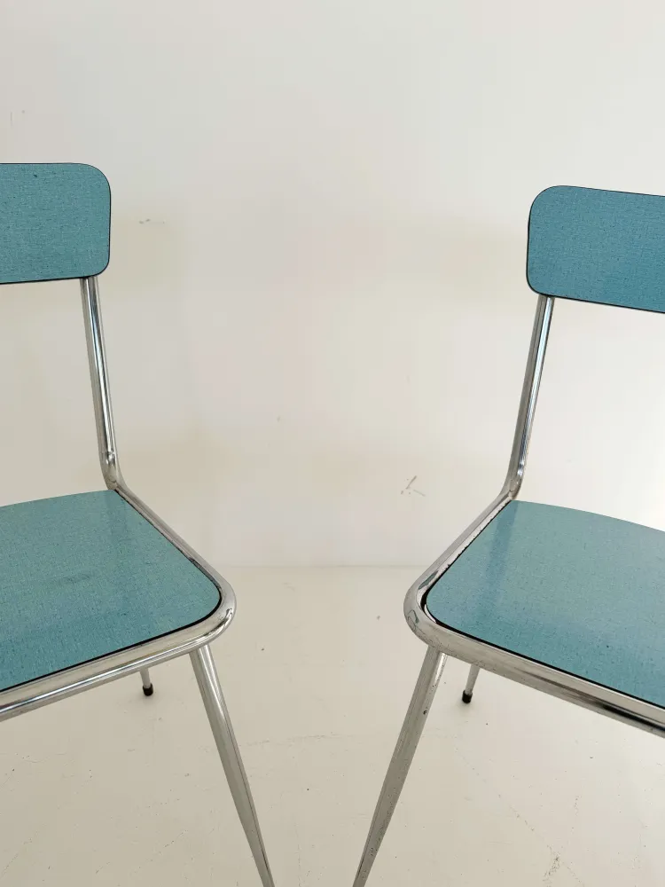 Coppia di Sedie Vintage Metallo e Seduta Azzurra