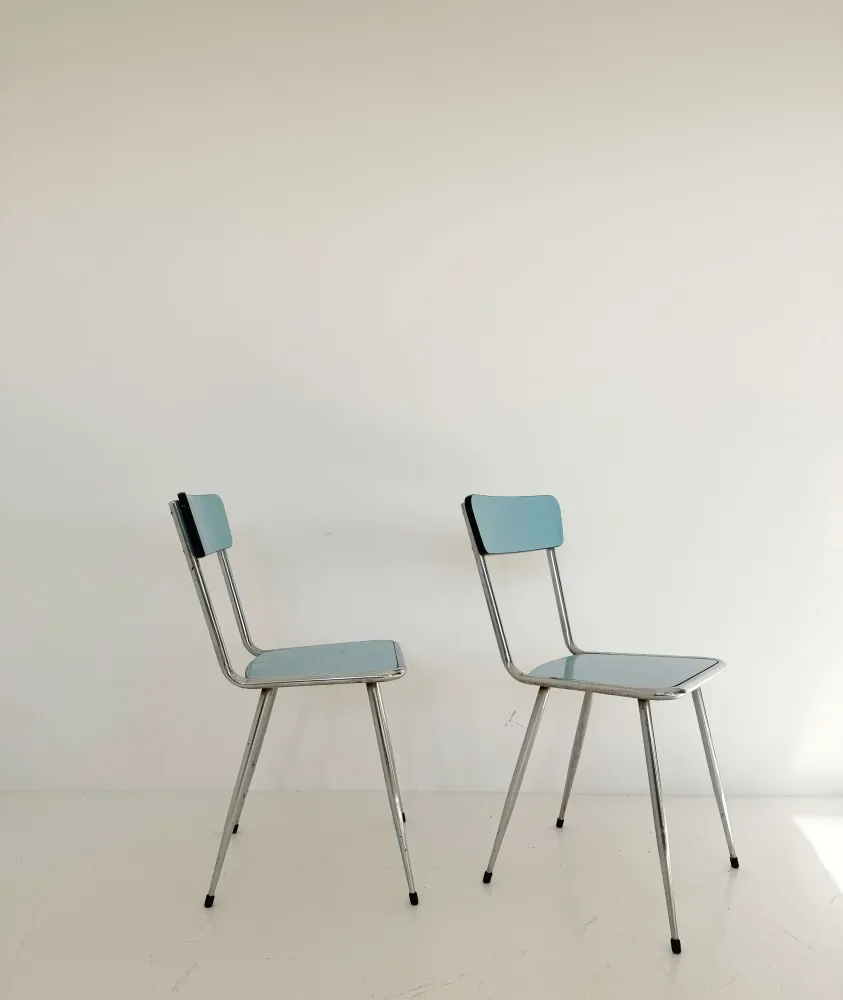 Coppia di Sedie Vintage Metallo e Seduta Azzurra