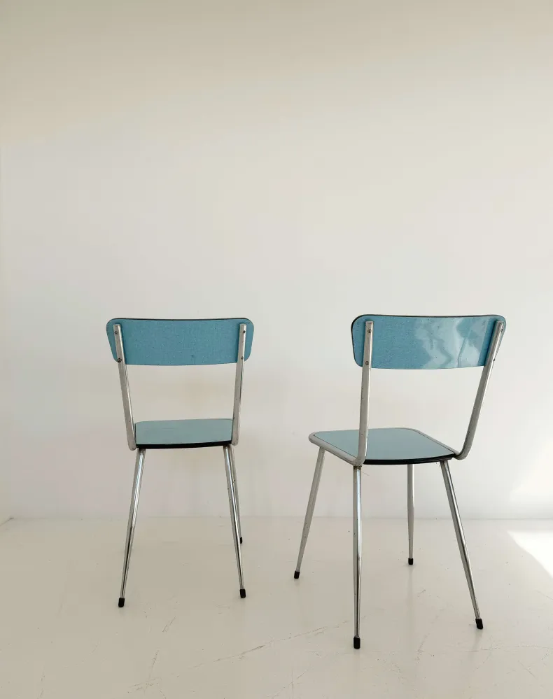 Coppia di Sedie Vintage Metallo e Seduta Azzurra