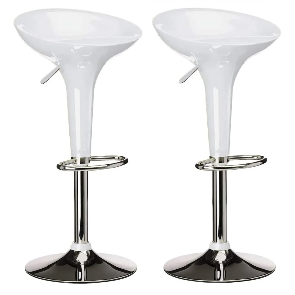 Coppia Sgabelli Bar Cucina Design Moderno Altezza Regolabile Acciaio Bianco