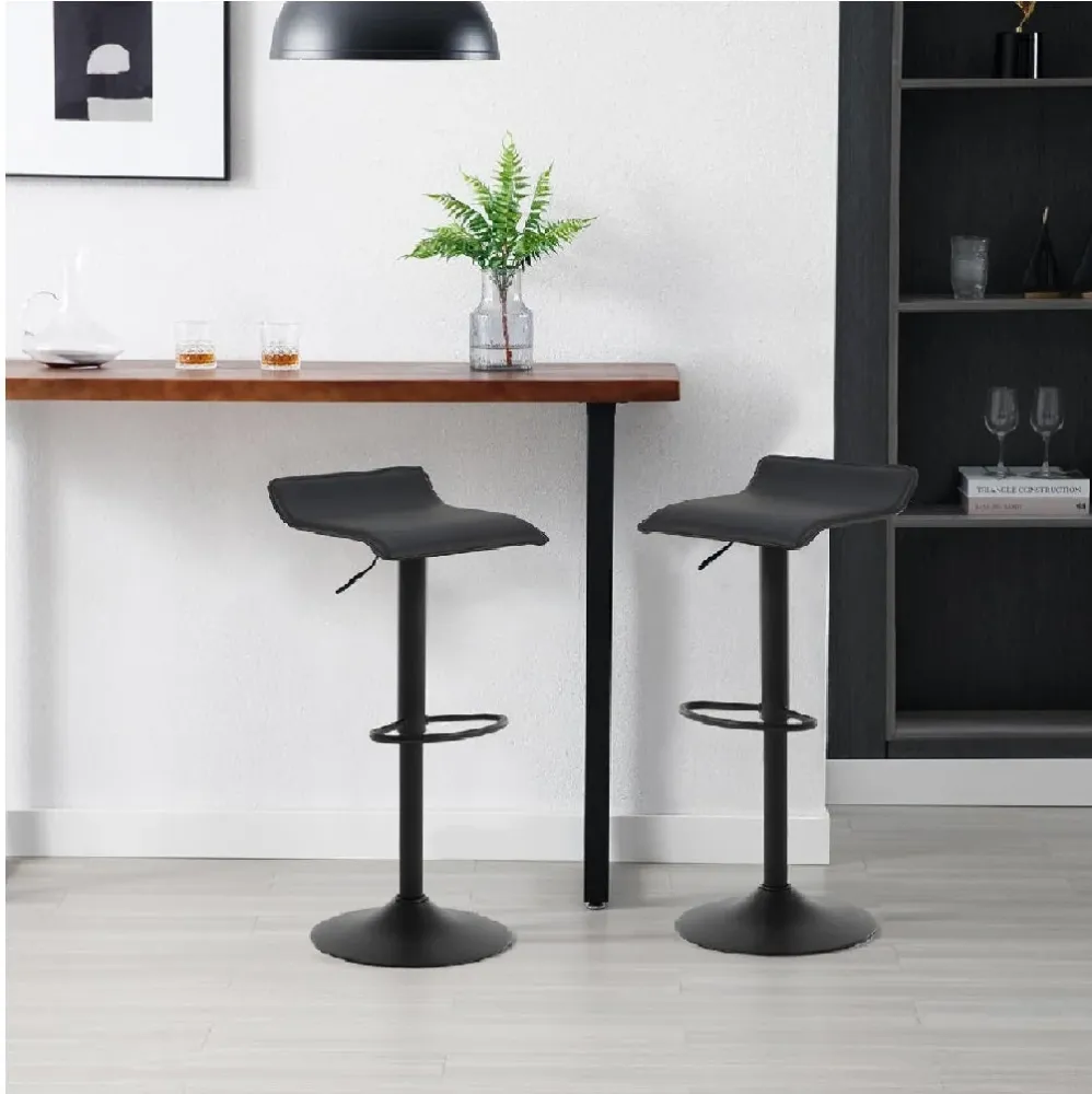 Coppia Sgabelli Cucina Bar Bistrot, Pelle Ecologica Imbottita Poggiapiedi Nero
