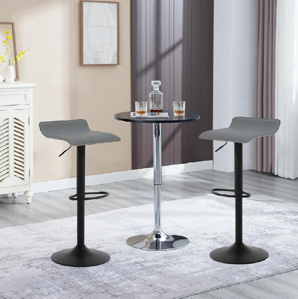Coppia Sgabelli Cucina Bar Bistrot Pelle Imbottita Poggiapiedi Nero Grigio