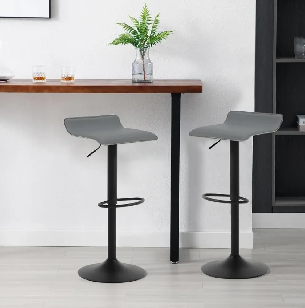 Coppia Sgabelli Cucina Bar Bistrot Pelle Imbottita Poggiapiedi Nero Grigio
