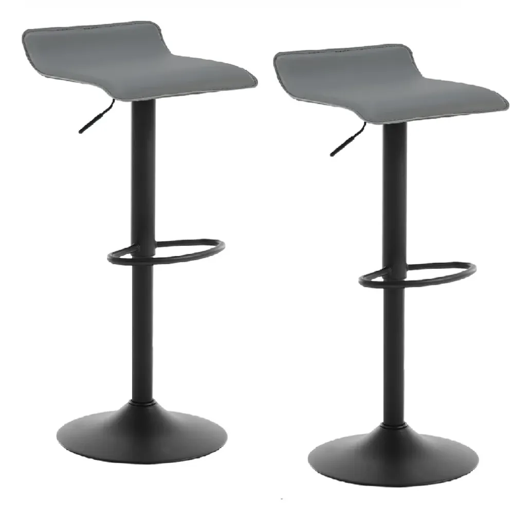 Coppia Sgabelli Cucina Bar Bistrot Pelle Imbottita Poggiapiedi Nero Grigio