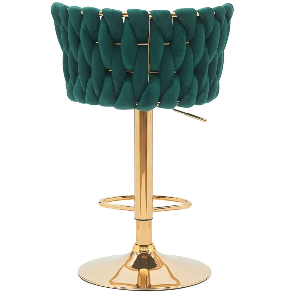 Coppia Sgabelli da Cucina Bar Schienale Intrecciato Velluto e Struttura Oro Verde