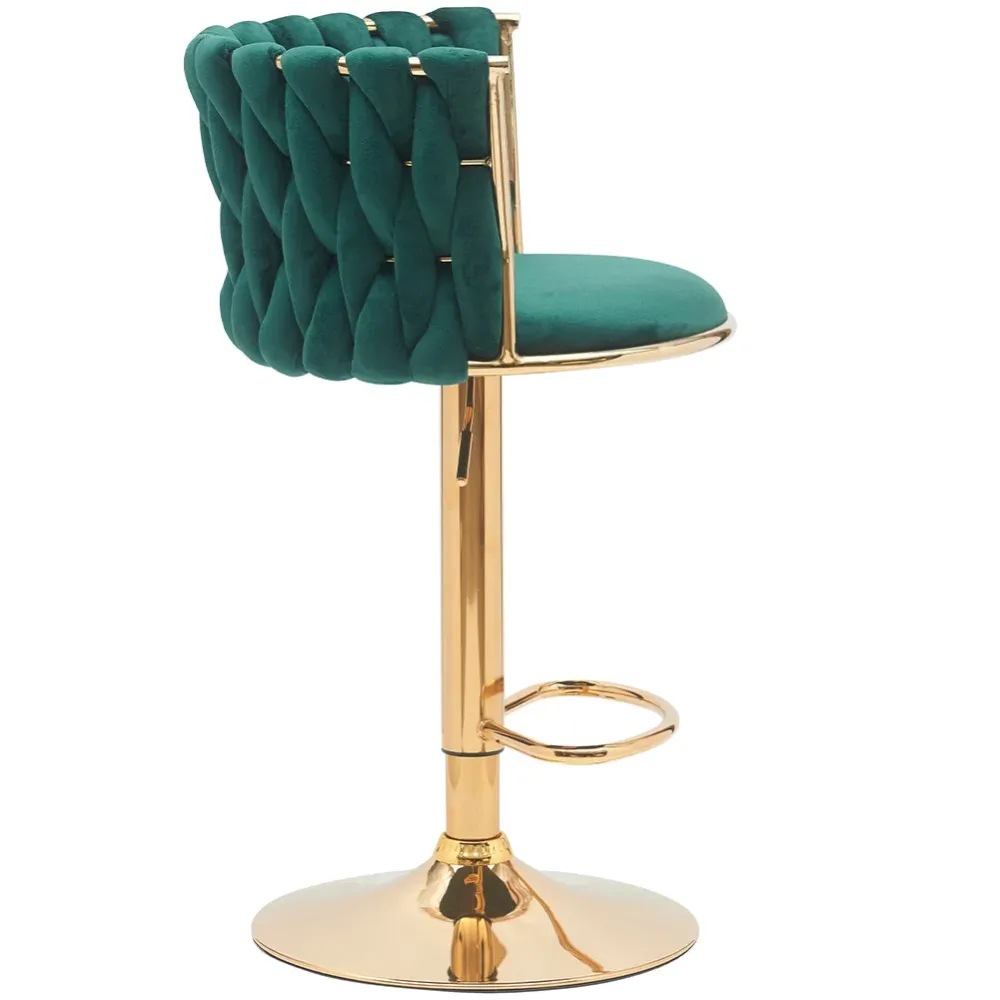 Coppia Sgabelli da Cucina Bar Schienale Intrecciato Velluto e Struttura Oro Verde
