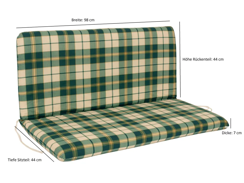 Cuscino BOSTON per panca 2 posti, quadri verde/beige