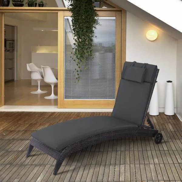 Cuscino per sdraio, cuscino per sdraio da giardino con fodera per cuscino per la testa sfoderabile, grigio 198 x 53 x 5 cm