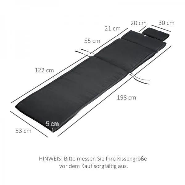 Cuscino per sdraio, cuscino per sdraio da giardino con fodera per cuscino per la testa sfoderabile, grigio 198 x 53 x 5 cm