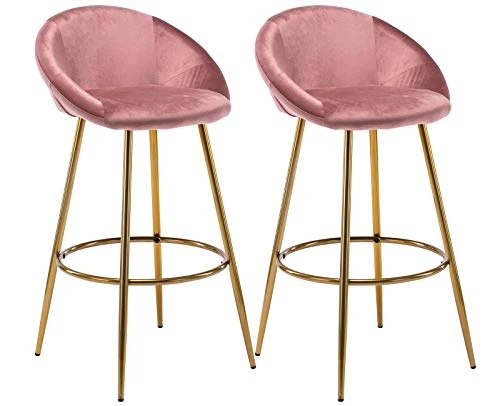 DAKEUR Set di 2 sgabelli da Bar Velluto con Schienale Rotondo, Set di 2 sedie Imbottite con Accenti Isola da 30 Pollici co...