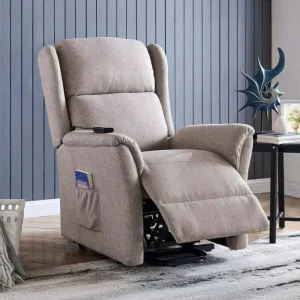 Poltrona relax elevabile PETER tessuto beige con comando elettrico DécoInParis