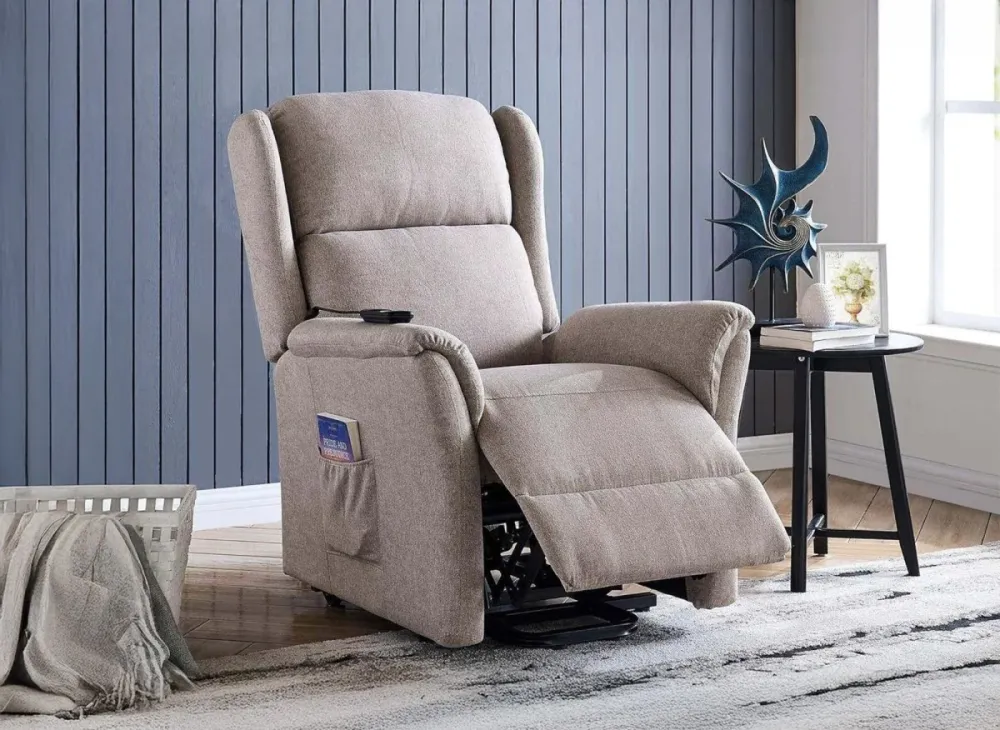 Poltrona relax elevabile PETER tessuto beige con comando elettrico DécoInParis