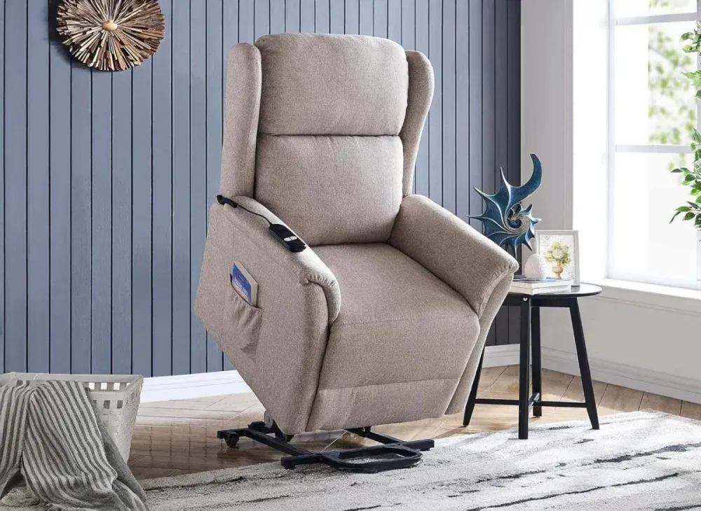 Poltrona relax elevabile PETER tessuto beige con comando elettrico DécoInParis