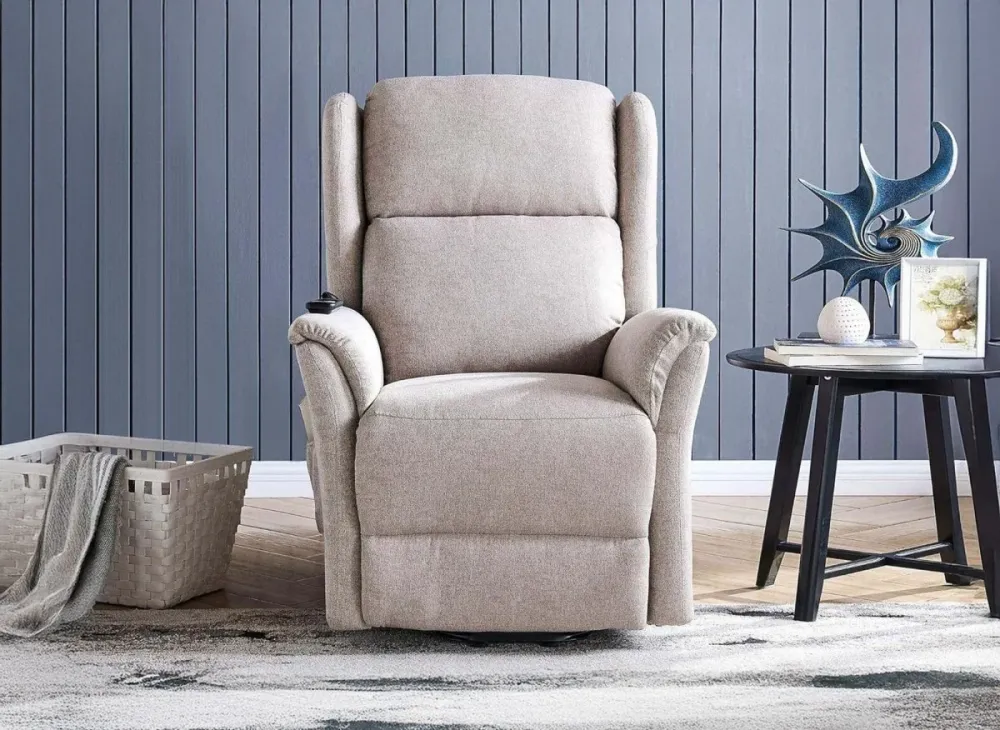 Poltrona relax elevabile PETER tessuto beige con comando elettrico DécoInParis