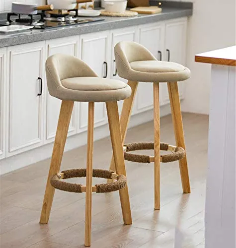 CSQ Bancone da Cucina Sedie da Bar, Altezza 70 Cm Sgabello da Colazione Cuscino Tessuto Sedia da Bar Legno Massello Bancon...