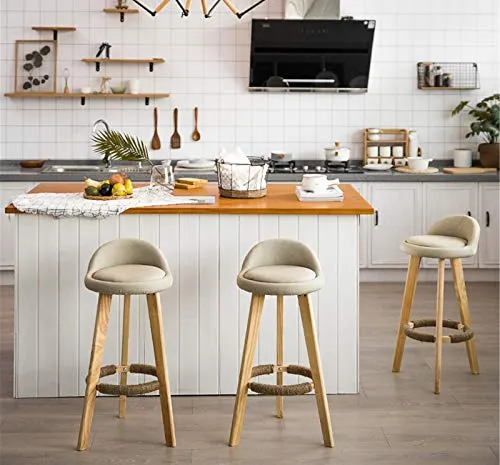 CSQ Bancone da Cucina Sedie da Bar, Altezza 70 Cm Sgabello da Colazione Cuscino Tessuto Sedia da Bar Legno Massello Bancon...