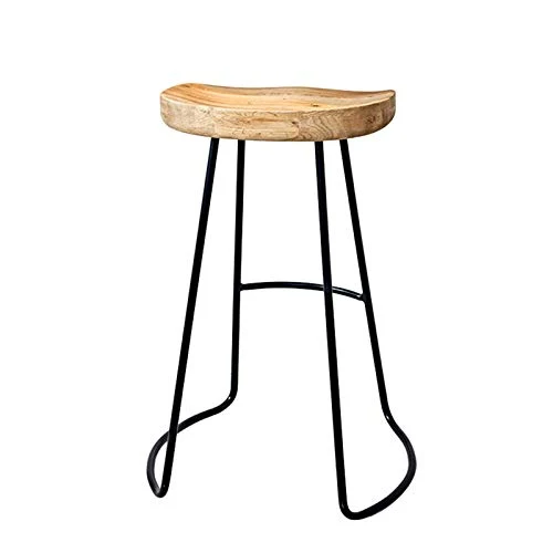 CSQ Sedia da Banco Legno Massello, Gamba Ferro + Sedile Rotondo Curvo Sedia da Bar retrò Cucina di Casa Ristorante Sgabell...