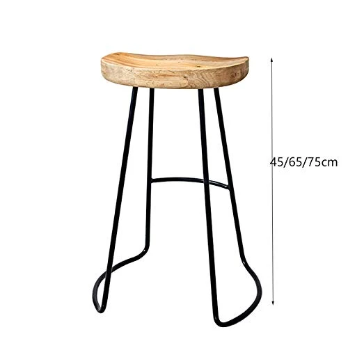 CSQ Sedia da Banco Legno Massello, Gamba Ferro + Sedile Rotondo Curvo Sedia da Bar retrò Cucina di Casa Ristorante Sgabell...