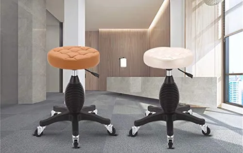 CSQ Sgabello Di Bellezza, Cuscino Addensato Sgabello Rotondo Pelle Pu Con Ruote Sgabello Per Salone Di Bellezza Da Barbier...