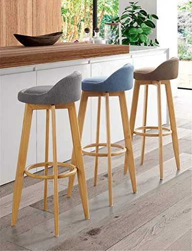 Decorative stool CSQ Sgabelli da Bar da Cucina, Gambe Legno Massello Sgabello Alto Home Cafe Restaurant con Poggiapiedi Se...