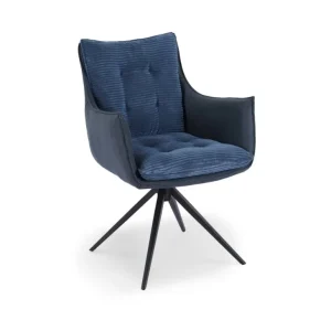 Sedia girevole con braccioli velluto blu NOALIE DHF